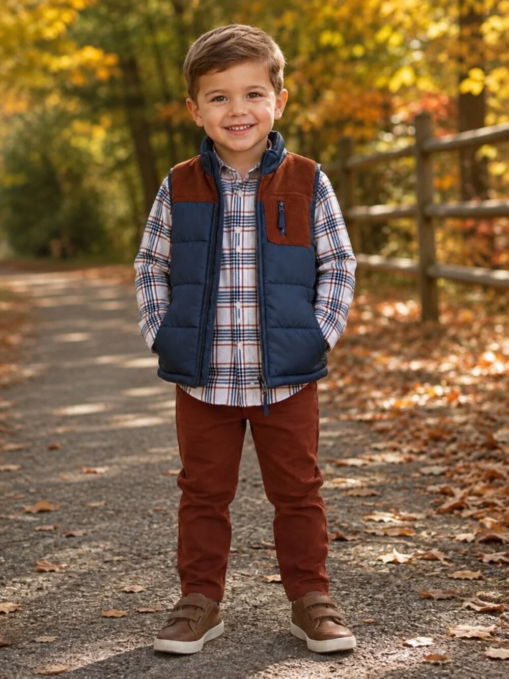 NWT Little Lad 3-Piece Toddler Boy Outfit Set Size 3T Navy Vest Plaid Shirt Pant
